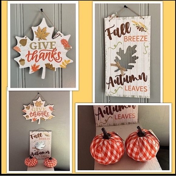 NWT-Give Thanks 🍁 & Fall Breeze- 2 Wood Signs & 2 Buffalo Check Pumpkins Bundle - Picture 15 of 15